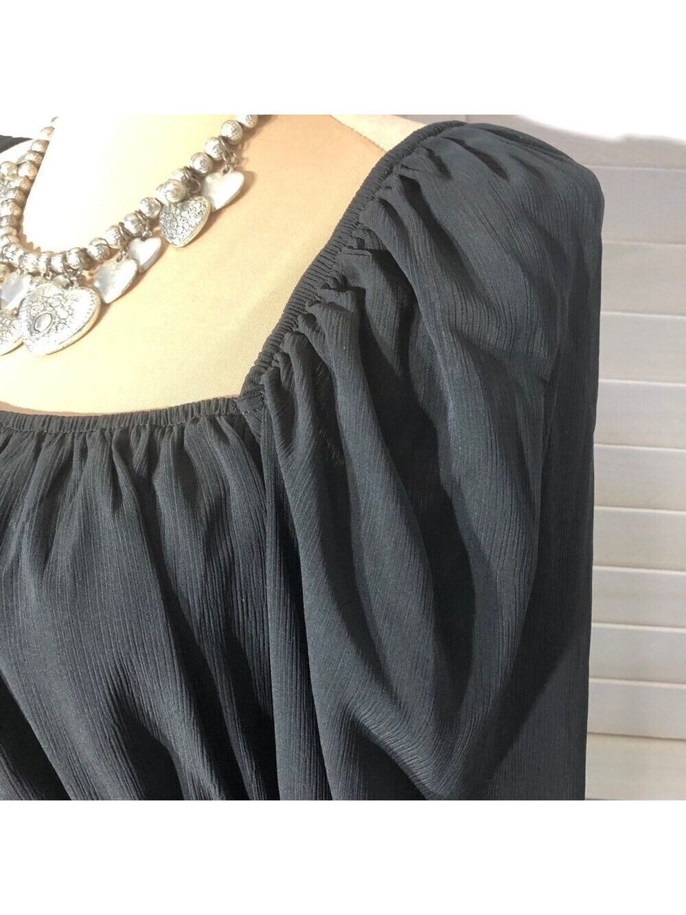 Y2K style Dress black chiffon Cocktail Lantern Sleeves whimsigoth witch boho L - Picture 10 of 11